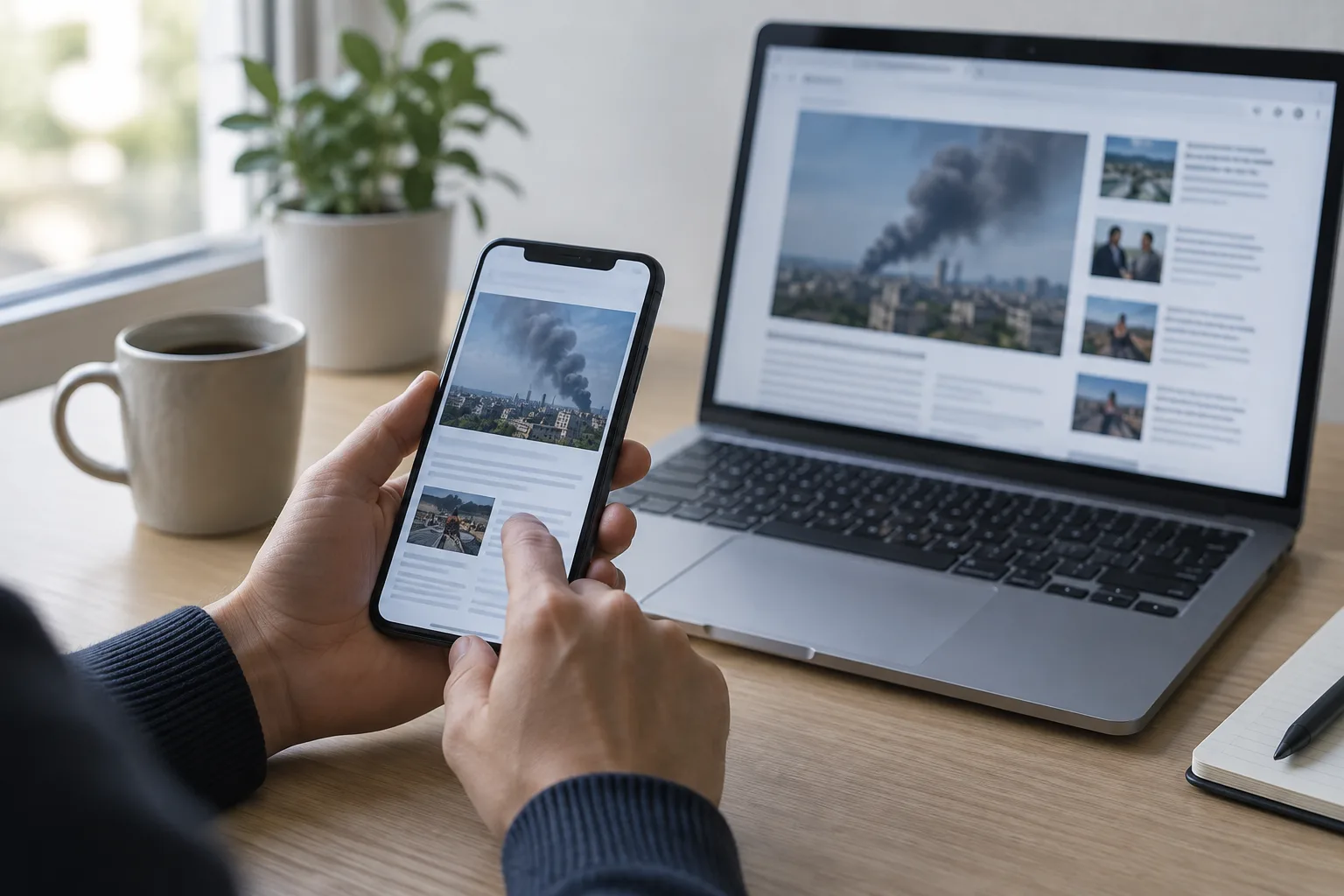 Un téléphone et un ordinateur utilisés pour examiner une image partagée en ligne.