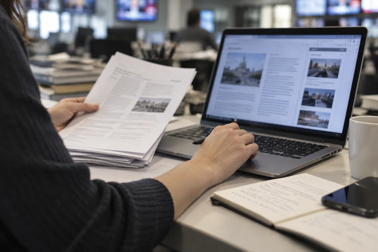 Des notes et un ordinateur réunis pour comparer différentes sources.